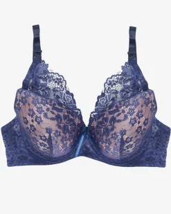 Codzienne^Royalfashion Różowy biustonosz z granatową koronką Granatowy