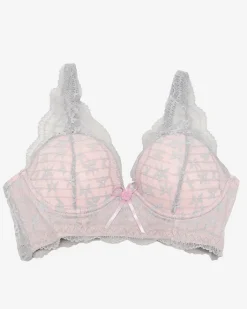 Bralet|Codzienne^Royalfashion damski biustonosz z szarą koronką różowy