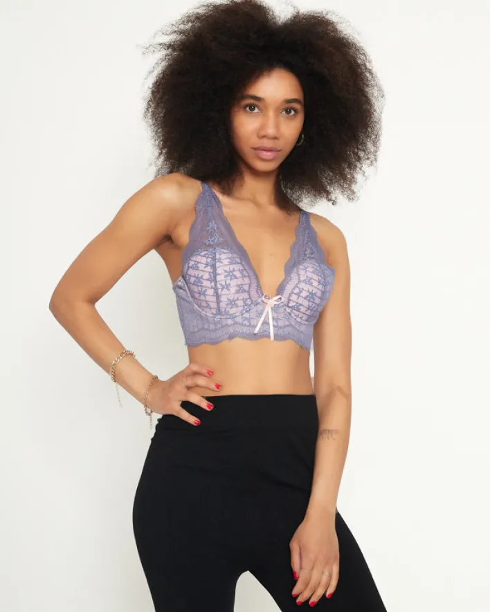 Bralet|Codzienne^Royalfashion damski biustonosz z fioletową koronką różowy