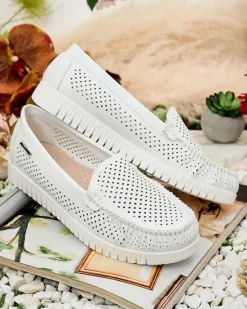 Półbuty|Mokasyny Na Płaskiej Podeszwie^Royalfashion Skórzane mokasyny damskie Nafis biały