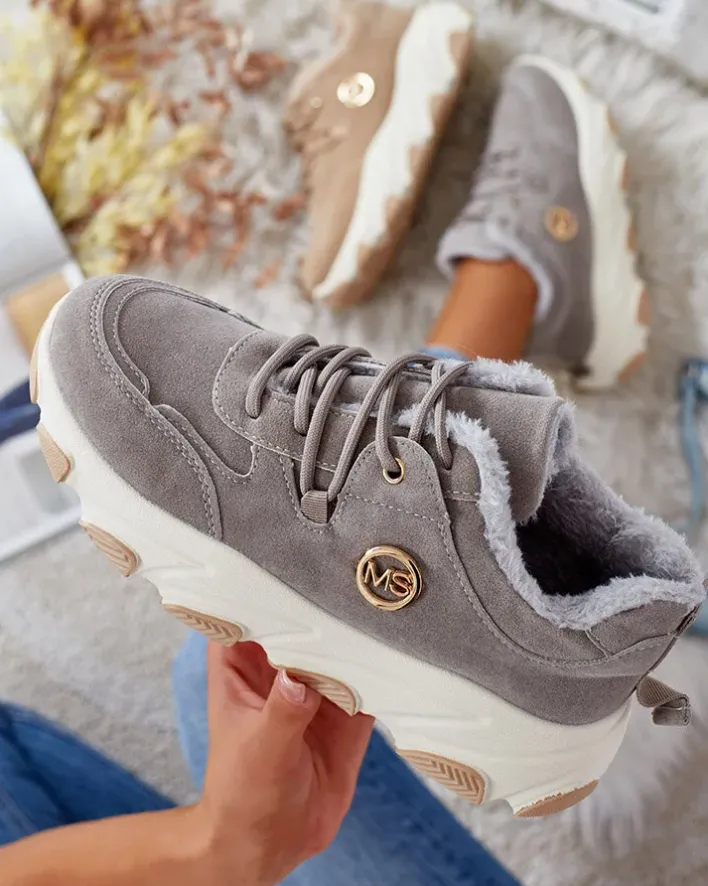 Ocieplane|Sneakersy^Royalfashion Sneakersy damskie z ociepleniem Caromi gołębi szary