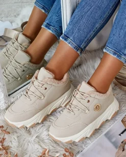Ocieplane|Sneakersy^Royalfashion Sneakersy damskie z ociepleniem Caromi beżowy
