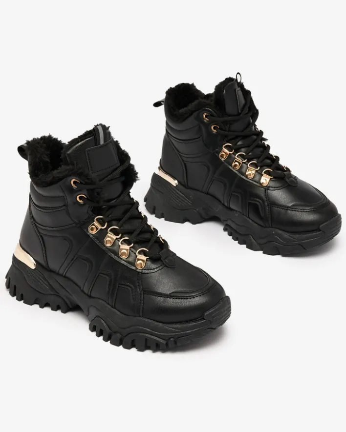 Śniegowce|Botki Na Płaskim Obcasie^Royalfashion Sneakersy damskie z futerkiem w kolorze m Megigna czarny