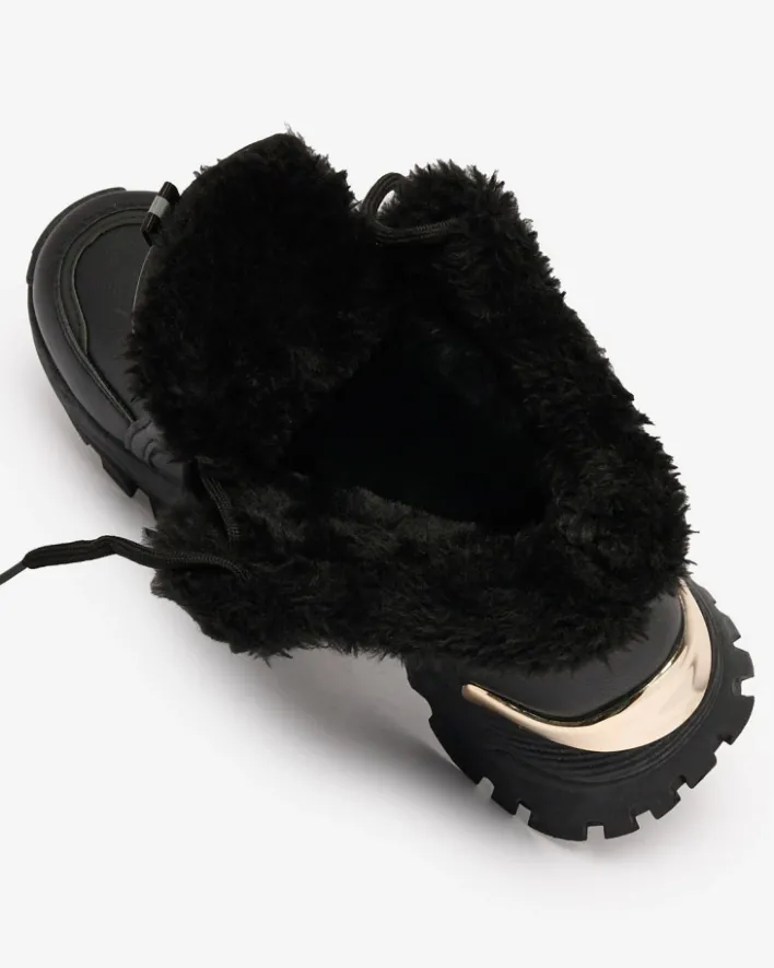 Śniegowce|Botki Na Płaskim Obcasie^Royalfashion Sneakersy damskie z futerkiem w kolorze m Megigna czarny