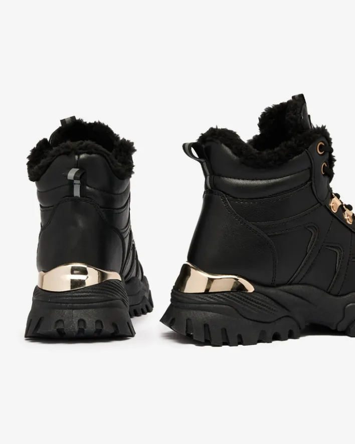 Śniegowce|Botki Na Płaskim Obcasie^Royalfashion Sneakersy damskie z futerkiem w kolorze m Megigna czarny