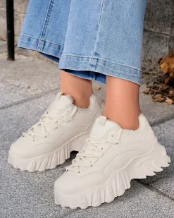 Ocieplane|Sneakersy^Royalfashion Sneakersy damskie z ociepleniem Wonfi beżowy