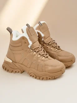 Śniegowce|Botki Z Grubym Ociepleniem^Royalfashion Sneakersy damskie z futerkiem Megigna jasny brązowy