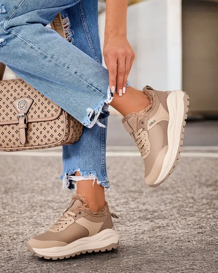 Ocieplane|Sneakersy^Royalfashion Sneakersy damskie z ociepleniem Zoru jasny brązowy