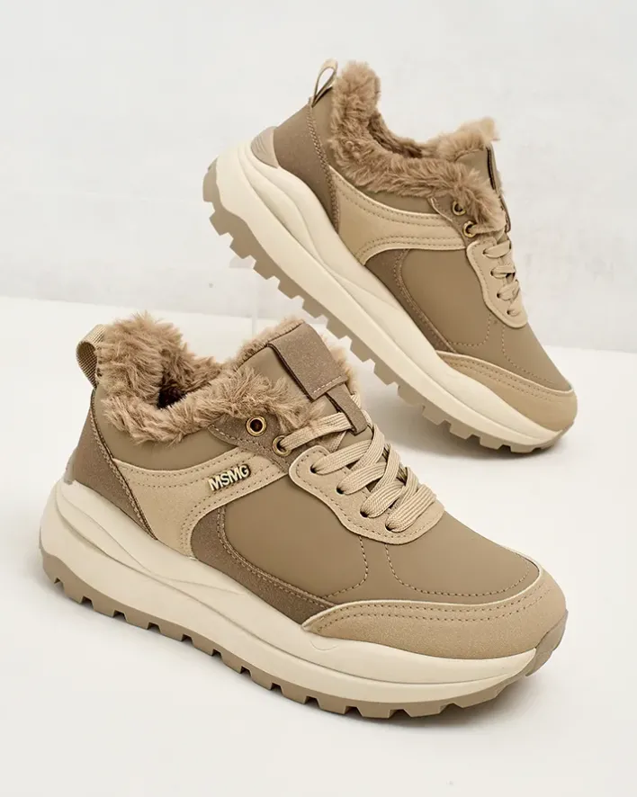 Ocieplane|Sneakersy^Royalfashion Sneakersy damskie z ociepleniem Zoru jasny brązowy