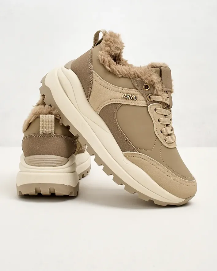 Ocieplane|Sneakersy^Royalfashion Sneakersy damskie z ociepleniem Zoru jasny brązowy