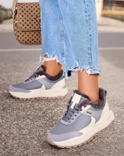 Ocieplane|Sneakersy^Royalfashion Sneakersy damskie z ociepleniem Zoru gołębi szary