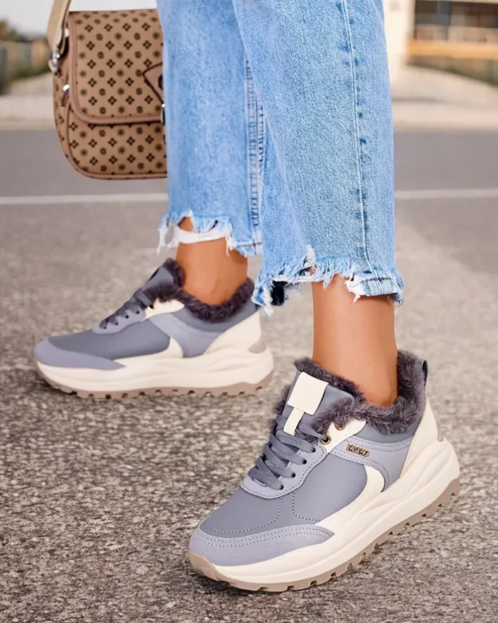 Ocieplane|Sneakersy^Royalfashion Sneakersy damskie z ociepleniem Zoru gołębi szary