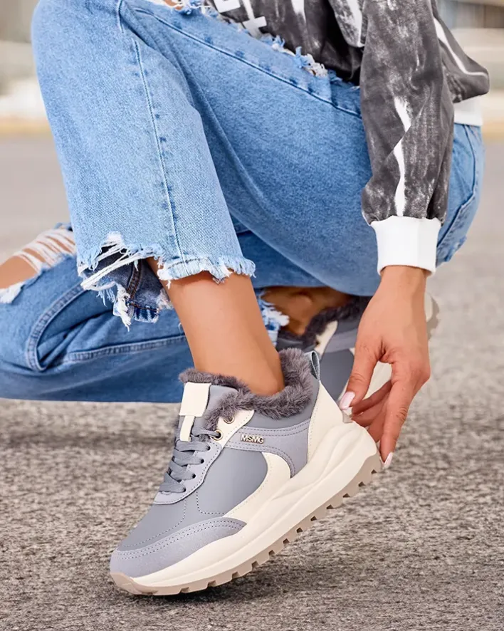 Ocieplane|Sneakersy^Royalfashion Sneakersy damskie z ociepleniem Zoru gołębi szary