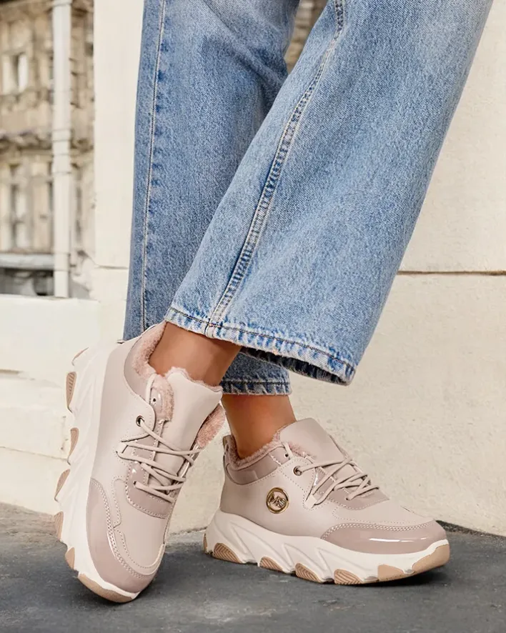 Ocieplane|Sneakersy^Royalfashion Sneakersy damskie z ociepleniem Caroz beżowy