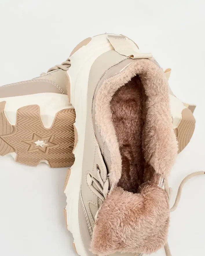 Ocieplane|Sneakersy^Royalfashion Sneakersy damskie z ociepleniem Caroz beżowy