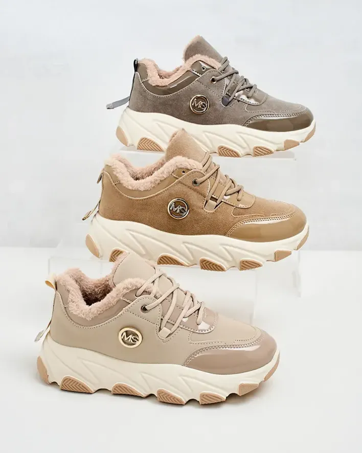 Ocieplane|Sneakersy^Royalfashion Sneakersy damskie z ociepleniem Caroz beżowy