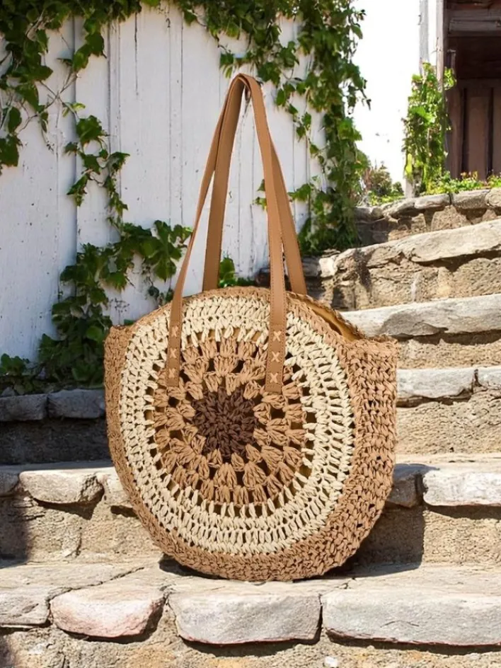 Wiklinowe I Słomiane^Royalfashion Słomiana torebka damska Flora Grande jasny brązowy