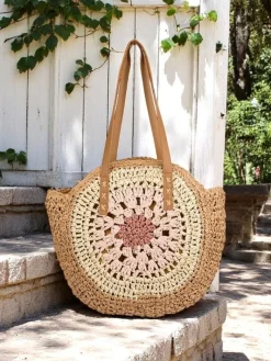 Wiklinowe I Słomiane^Royalfashion Słomiana torebka damska Flora Grande jasny brązowy