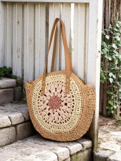 Wiklinowe I Słomiane^Royalfashion Słomiana torebka damska Flora Grande jasny brązowy