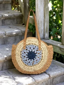 Wiklinowe I Słomiane^Royalfashion Słomiana torebka damska Flora Grande jasny brązowy