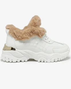 Śniegowce|Ocieplane^Royalfashion Sportowe białe buty damskie z futerkiem Flixis biały