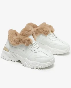 Śniegowce|Ocieplane^Royalfashion Sportowe białe buty damskie z futerkiem Flixis biały