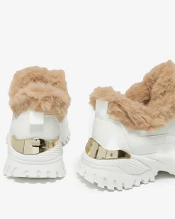 Śniegowce|Ocieplane^Royalfashion Sportowe białe buty damskie z futerkiem Flixis biały