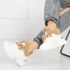 Śniegowce|Ocieplane^Royalfashion Sportowe białe buty damskie z futerkiem Flixis biały