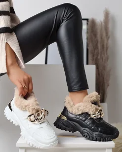 Śniegowce|Ocieplane^Royalfashion Sportowe białe buty damskie z futerkiem Flixis biały