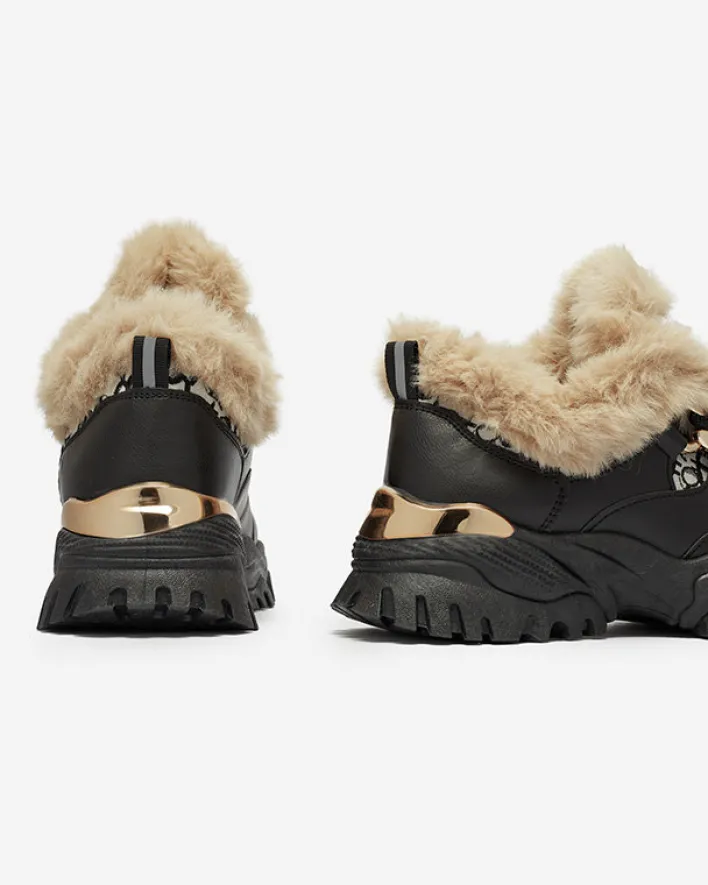Śniegowce|Sneakersy^Royalfashion Sportowe buty damskie z futerkiem w kolorze m Reyma czarny