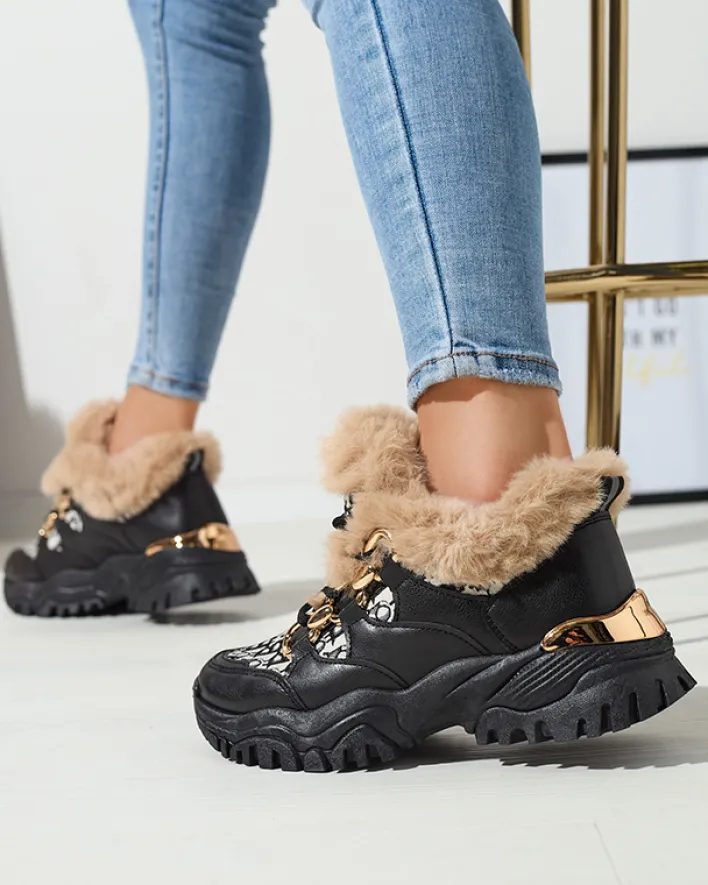 Śniegowce|Sneakersy^Royalfashion Sportowe buty damskie z futerkiem w kolorze m Reyma czarny
