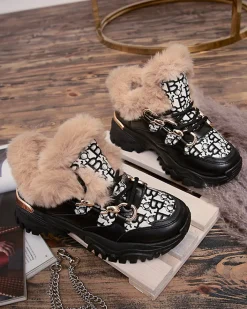 Śniegowce|Sneakersy^Royalfashion Sportowe buty damskie z futerkiem w kolorze m Reyma czarny