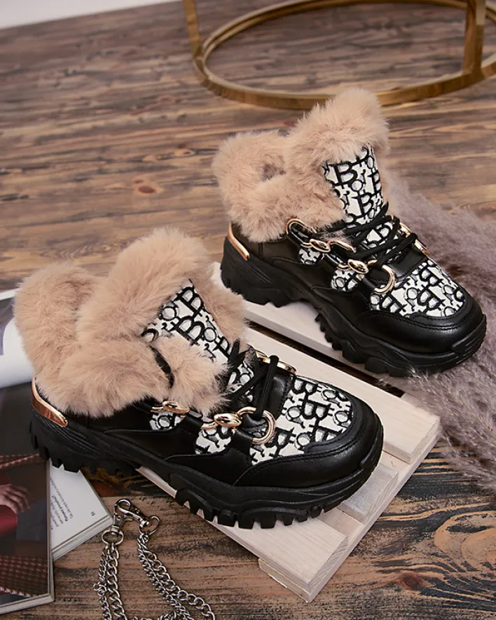 Śniegowce|Sneakersy^Royalfashion Sportowe buty damskie z futerkiem w kolorze m Reyma czarny