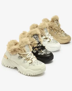 Śniegowce|Sneakersy^Royalfashion Sportowe buty damskie z futerkiem w kolorze m Reyma czarny