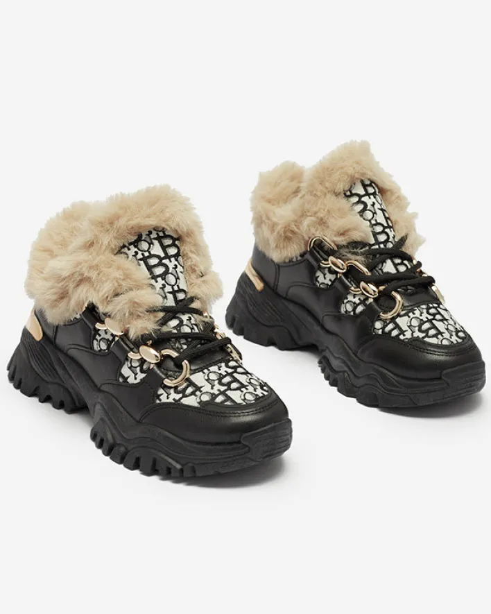 Śniegowce|Sneakersy^Royalfashion Sportowe buty damskie z futerkiem w kolorze m Reyma czarny