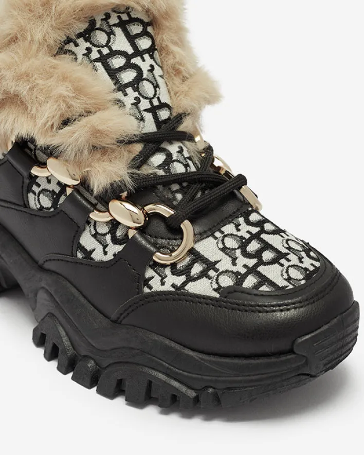 Śniegowce|Sneakersy^Royalfashion Sportowe buty damskie z futerkiem w kolorze m Reyma czarny