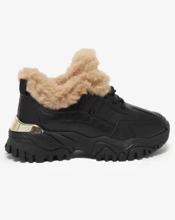 Śniegowce|Ocieplane^Royalfashion Sportowe czarne buty damskie z futerkiem Flixis czarny
