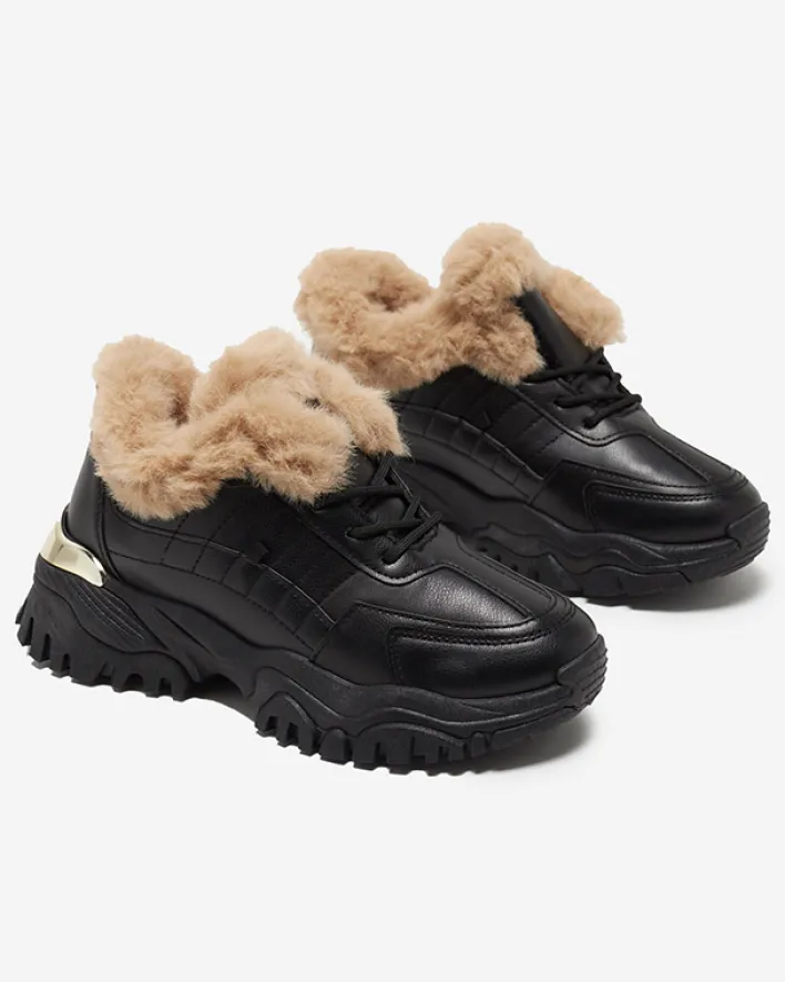 Śniegowce|Ocieplane^Royalfashion Sportowe czarne buty damskie z futerkiem Flixis czarny