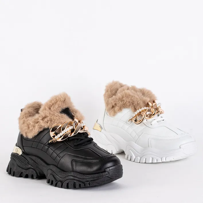 Śniegowce|Ocieplane^Royalfashion Sportowe czarne buty damskie z futerkiem Flixis czarny