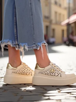 Sneakersy|Bieganie, Ćwiczenia I Trening^Royalfashion Sportowe sneakersy damskie ażurowe Jovixi beżowy