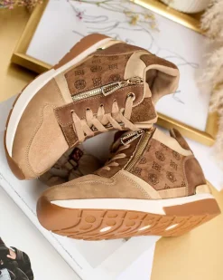 Sneakersy^Royalfashion Sportowe sneakersy damskie z ukrytym koturnem Perotta brązowy