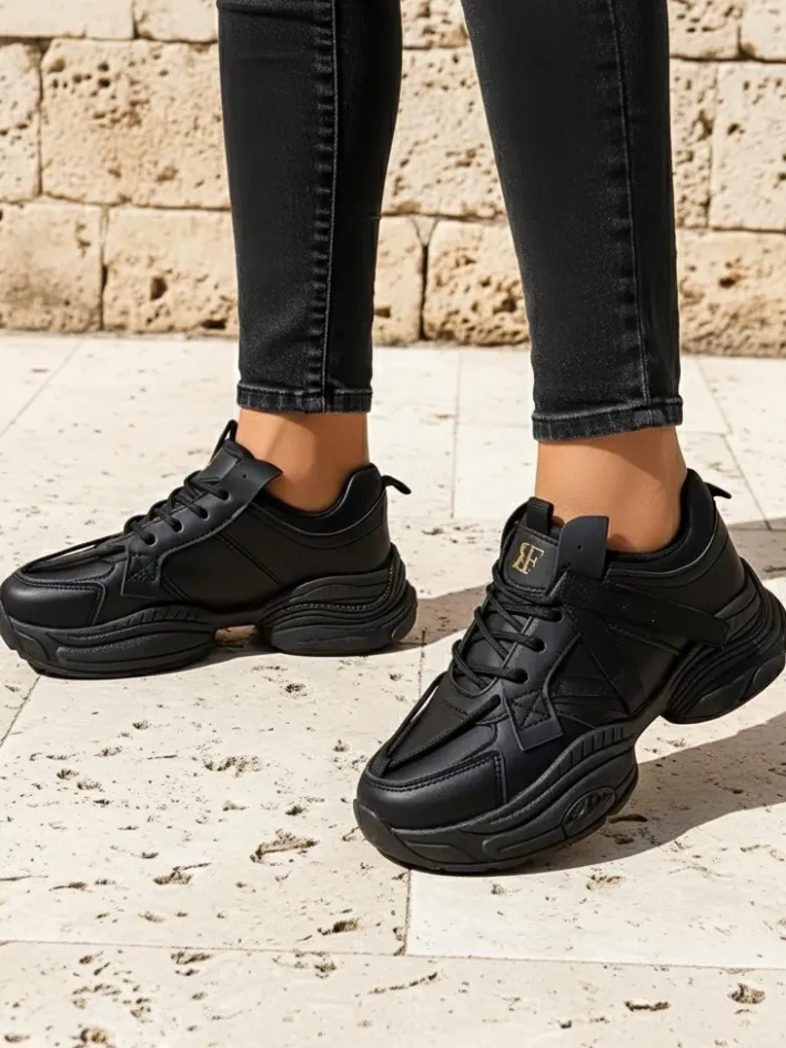 Ugc|Sneakersy^Royalfashion Sportowe sneakersy damskie na grubszej podeszwie Quensi czarny