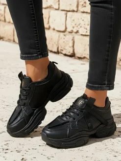 Ugc|Sneakersy^Royalfashion Sportowe sneakersy damskie na grubszej podeszwie Quensi czarny