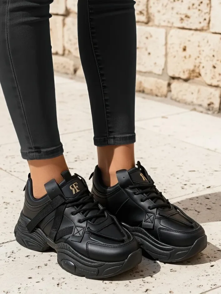 Ugc|Sneakersy^Royalfashion Sportowe sneakersy damskie na grubszej podeszwie Quensi czarny