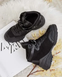 Sneakersy^Royalfashion Sportowe wysokie sneakersy damskie Bullaro czarny