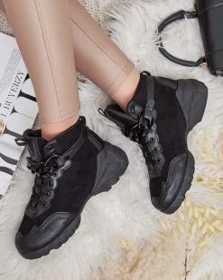 Sneakersy^Royalfashion Sportowe wysokie sneakersy damskie Bullaro czarny