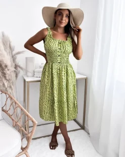 Sukienki Letnie|Sukienki Długie^Royalfashion Sukienka damska za kolano z printem w kolorze m zielony
