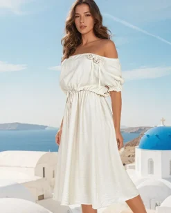 Sukienki Długie^Royalfashion Sukienka damska midi a'la hiszpanka beżowy