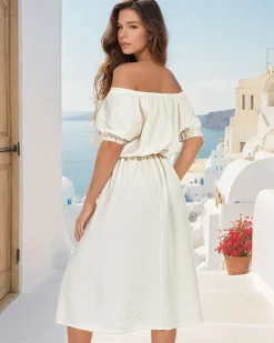 Sukienki Długie^Royalfashion Sukienka damska midi a'la hiszpanka beżowy