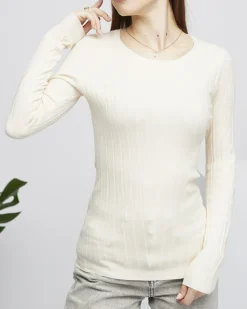 Swetry^Royalfashion Sweter damski z okrągłym dekoltem w kolorze m beżowy